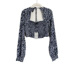 Jacquie The Label Smocked Crop Floral Blouse Size Medium NWT